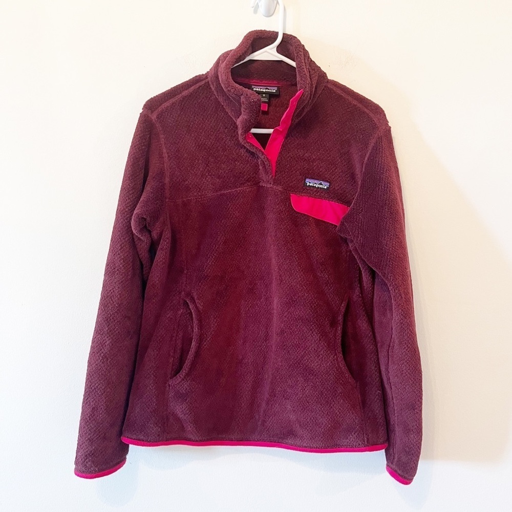 Patagonia Re-Tool Snap T Pullover Maroon Pink Trim Medium